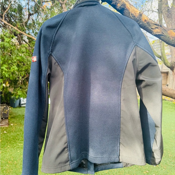 Swiss Tech Mens Soft Shell Waffle Knit Jacket Navy and Gray Size M Fleece Lined - Picture 2 of 5